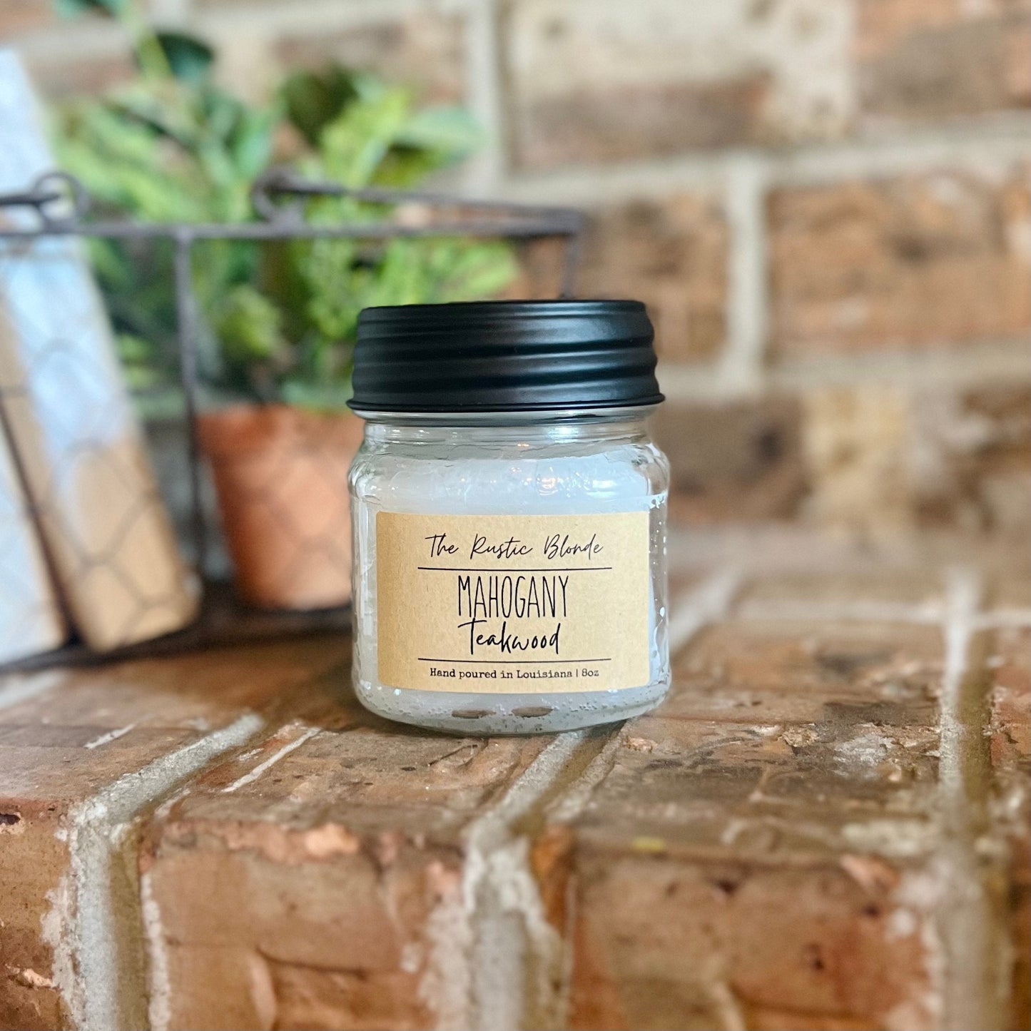 Mahogany Teakwood Mason Jar Candle | Hand-poured Candles | 8 oz Mason Jar Candle
