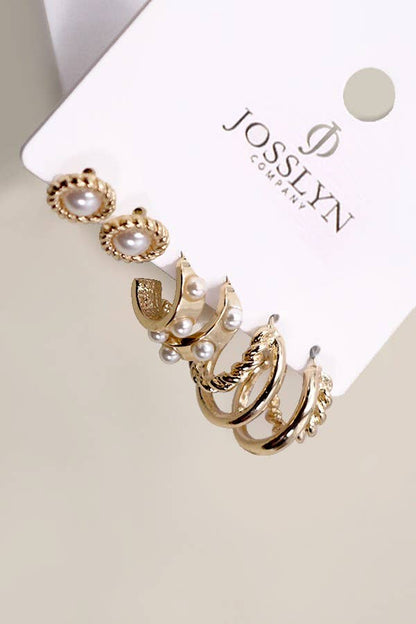 Gold Pearl Hoop Earring Trio