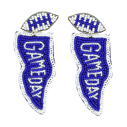 Game Day Letter Beaded Sequins Flag Post Earrings : Purple