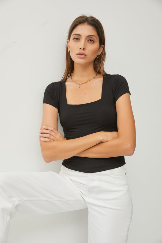 Maybe Someday Square Neck Double Layered Tee | Black