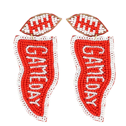 Game Day Letter Beaded Sequins Flag Post Earrings : Purple