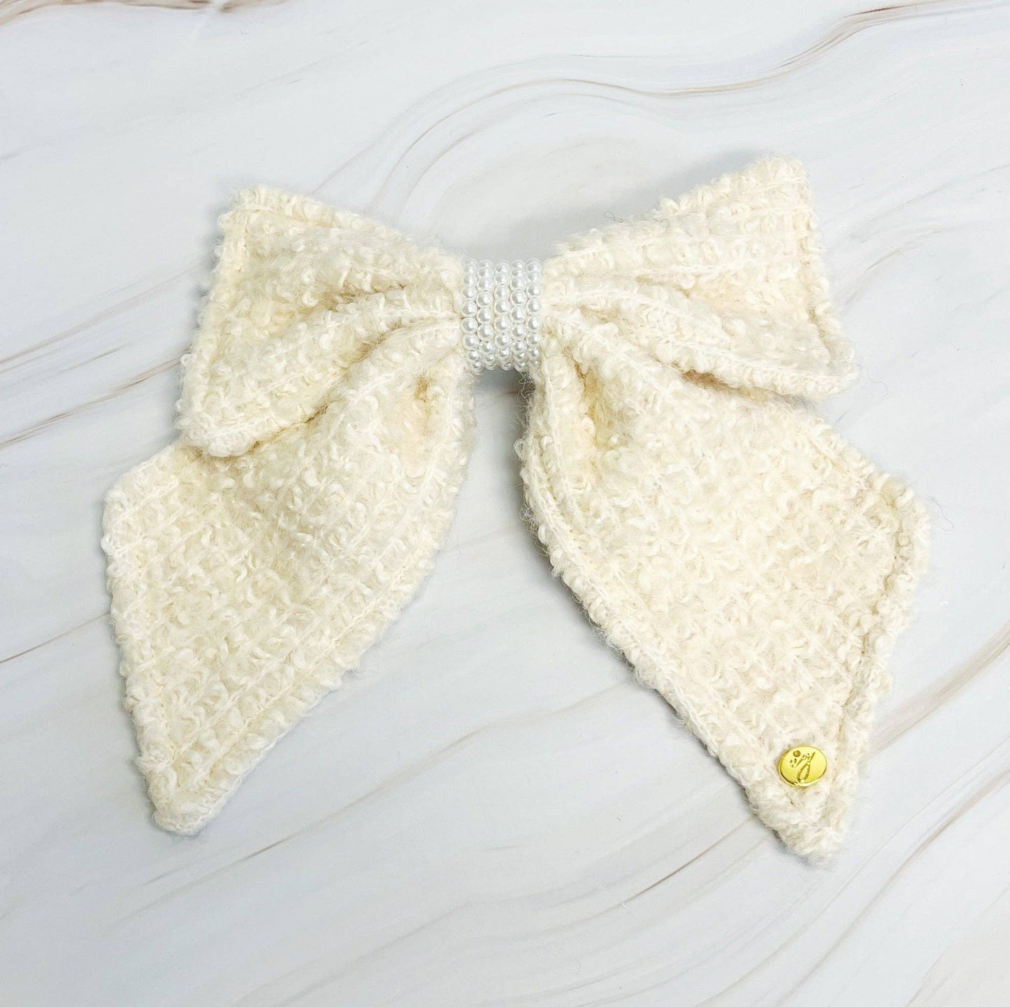 Lovely Tweed Bow Hair Clip - Cream