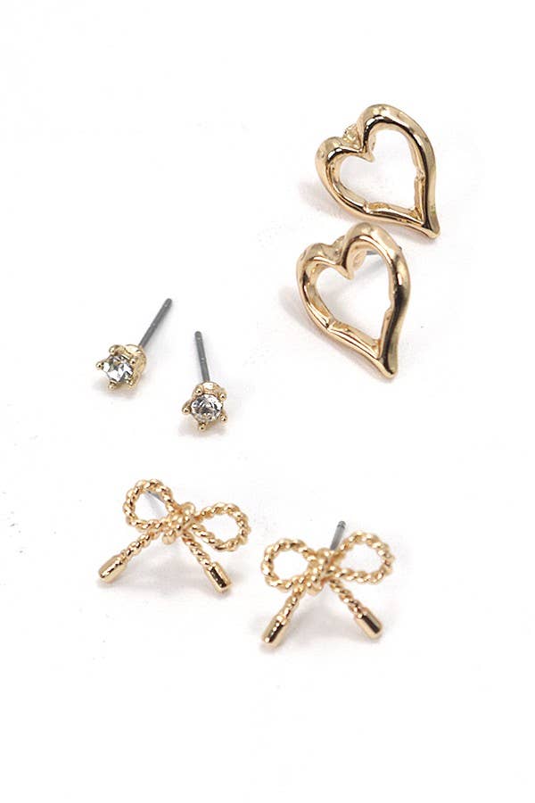 Bow Heart Earring Trio