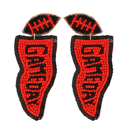 Game Day Letter Beaded Sequins Flag Post Earrings : Purple