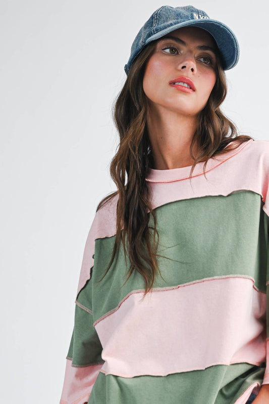 Casey Oversized Color Block Long Sleeve Pullover
