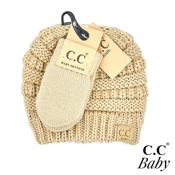 Baby Hat Mitten Set - Beige