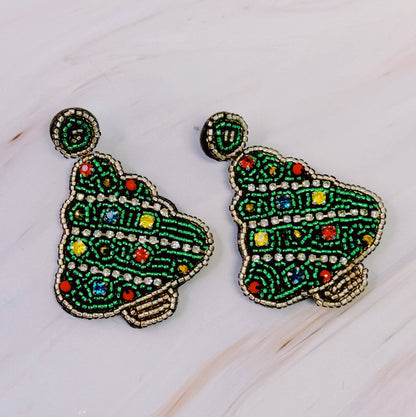 Beaded Holiday Tree Earrings