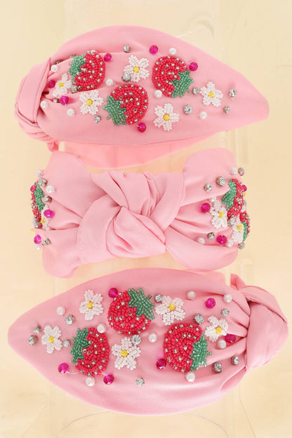 Kawaii Strawberry Beaded Mix Top Knotted Headband