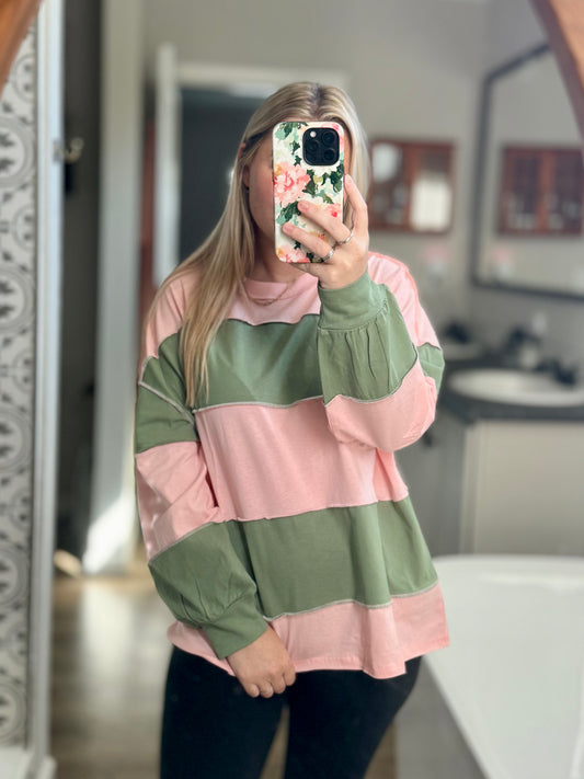 Casey Oversized Color Block Long Sleeve Pullover