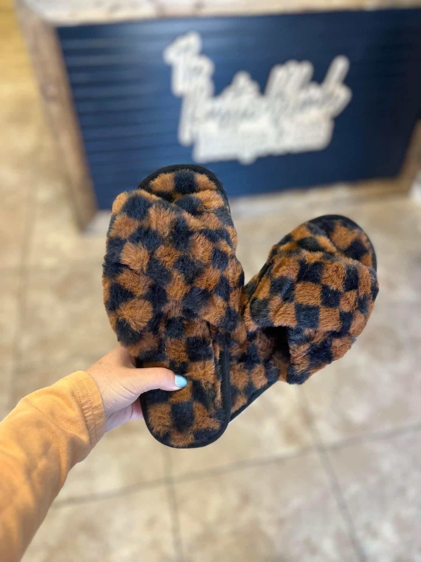 Checkered Criss Cross Slide On Slippers