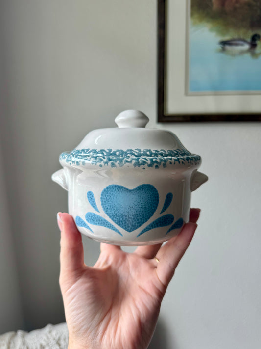 Vintage Corella Blue Hearts Crock - Sweet Grace