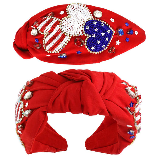 USA Patriotic Star Pattern Jeweled Beaded Headband