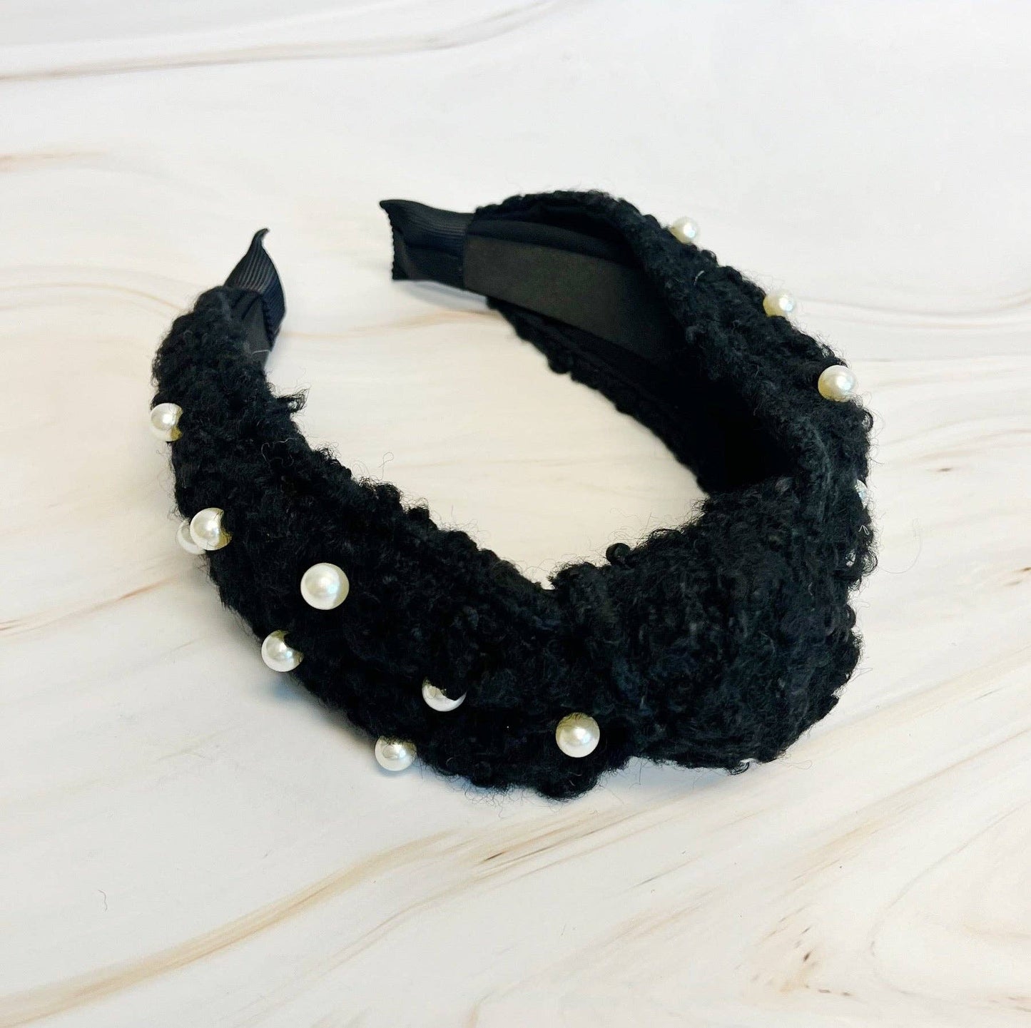 Pearl And Tweed Knotted Headband - Black