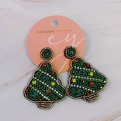 Beaded Holiday Tree Earrings