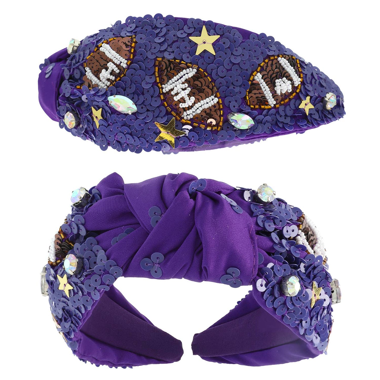 Football Top Knotted Jeweled Beaded Headband