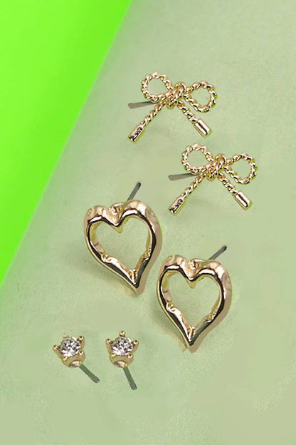 Bow Heart Earring Trio