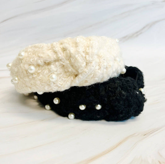 Pearl And Tweed Knotted Headband - Black