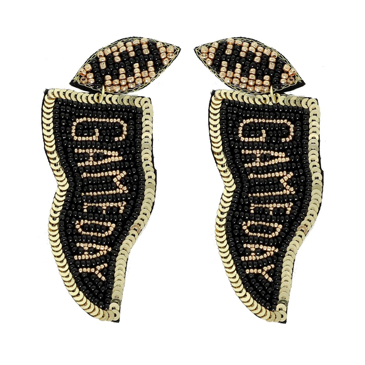 Game Day Letter Beaded Sequins Flag Post Earrings : Purple