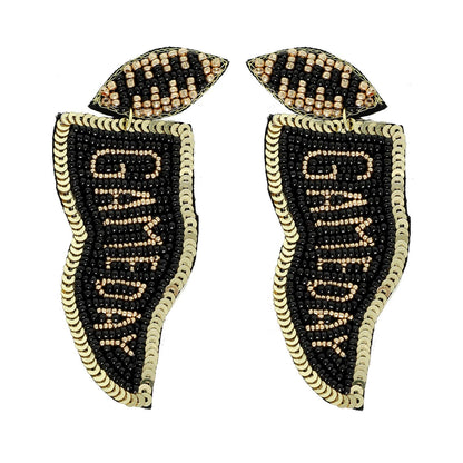 Game Day Letter Beaded Sequins Flag Post Earrings : Red Black