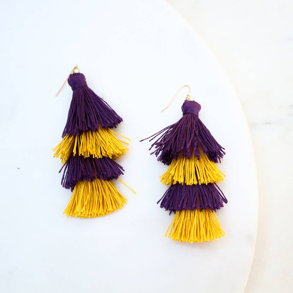 Spirit Tassel Earrings   Purple/Yellow   3": Purple/Yellow