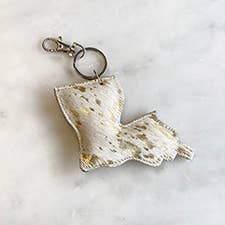 Louisiana Speckled Metallic Hide Keychain Clip   White/Gold   4x4