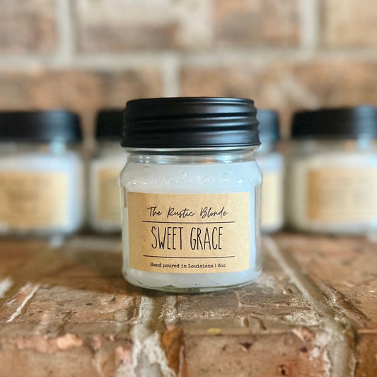 Sweet Grace Mason Jar Candle | Hand-poured Candles | 8 oz Mason Jar Candle