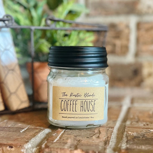 Coffee House Mason Jar Candle | Hand-poured Candles | 8 oz Mason Jar Candle