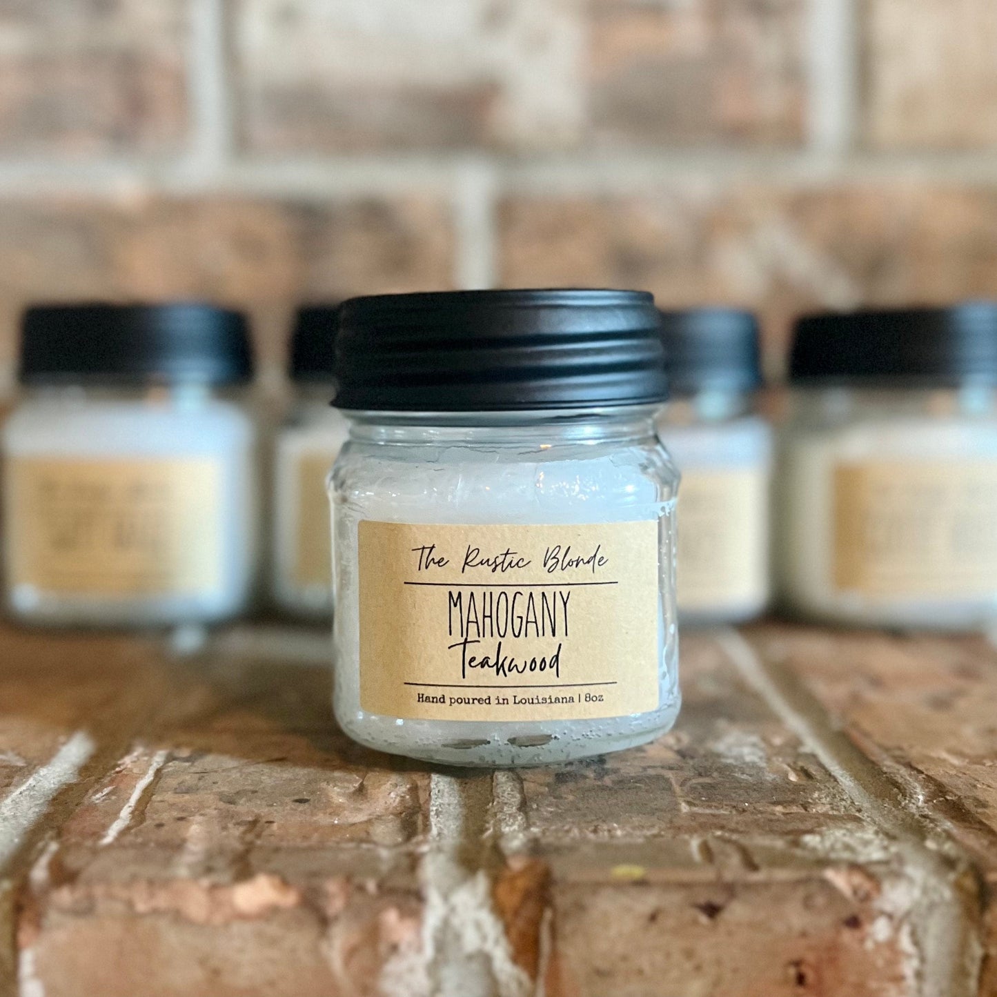 Mahogany Teakwood Mason Jar Candle | Hand-poured Candles | 8 oz Mason Jar Candle